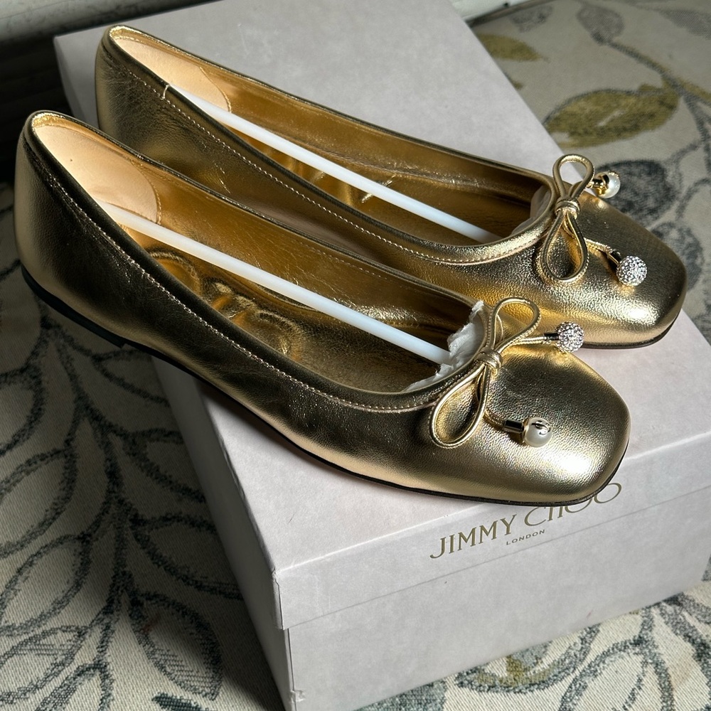 Jimmy Choo Elma Metallic Gold Flats 35.5